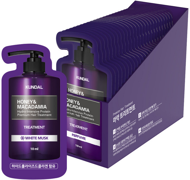 쿤달 허니 앤 마카다미아 헤어 트리트먼트 싱글파우치 화이트머스크향, 10ml, 1개