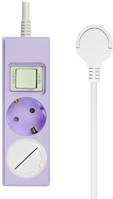 원스탑 제로갭 슬림 납작 멀티탭 과부하차단 절전스위치 고용량 2구 16A + 안전커버 세트, 소프트라벤더, 1세트, 2m