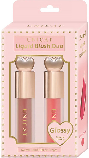 UNICAT 變臉貓 光澤亮色柔潤液態腮紅組 9ml, Dusky Rose 午夜玫瑰 + Cotton Candy 甜蜜糖果色, 1盒