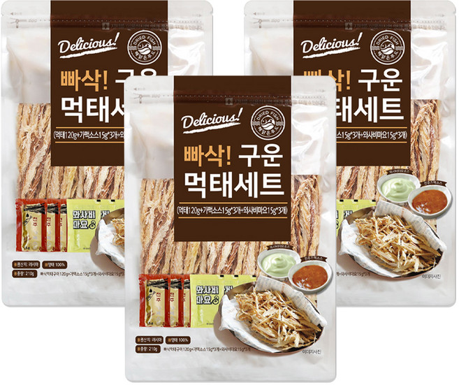 해맑은푸드 빠삭 구운 먹태구이 120g + 전주가맥소스 15g 3p + 와사비마요 15g 3p 세트, 210g, 3세트