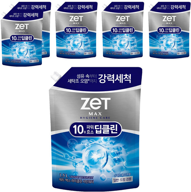 리큐제트 맥스 하이클린 샤인워터 쿨 코튼향 세탁세제 리필, 1.5L, 6개