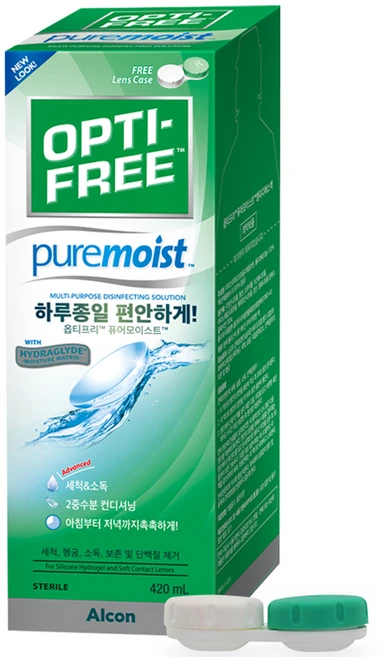 옵티프리 퓨어모이스트 렌즈세정액 + 렌즈케이스, 420ml, 1세트 - 쿠팡
