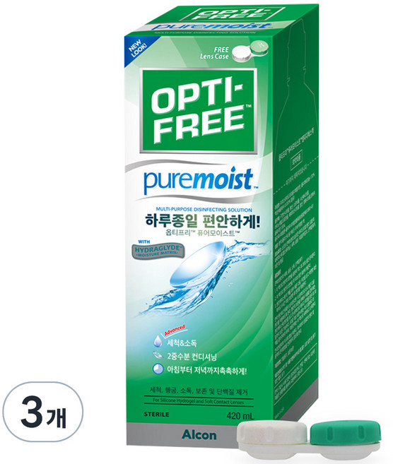 옵티프리 퓨어모이스트 렌즈세정액 + 렌즈케이스, 420ml, 3세트