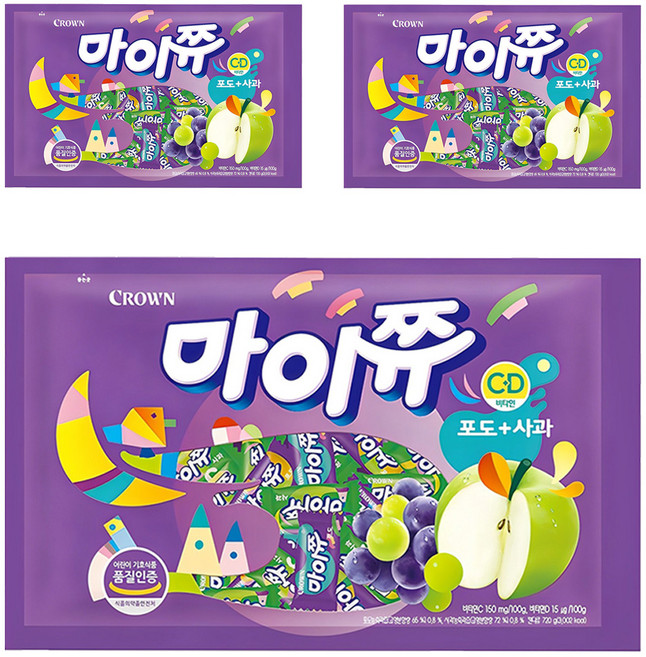 마이쮸 필로우 포도 사과 츄잉캔디, 720g, 3개