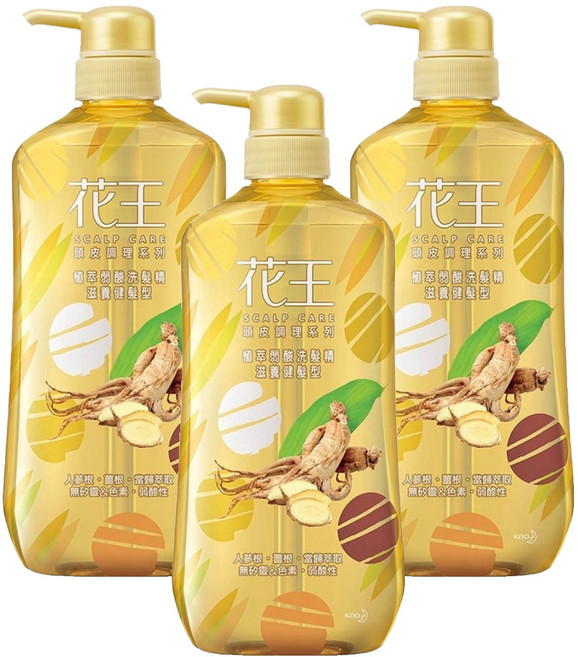Kao 花王 植萃弱酸洗髮精 滋養健髮型 三大漢方精華 活絡頭皮 溫和綿密泡泡 深層清潔 清新草本香氣 放鬆身心, 750ml, 3瓶