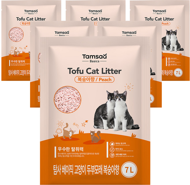 탐사 베이직 프리미엄 고양이 두부모래 7L (약 2.8kg), 복숭아향, 6개