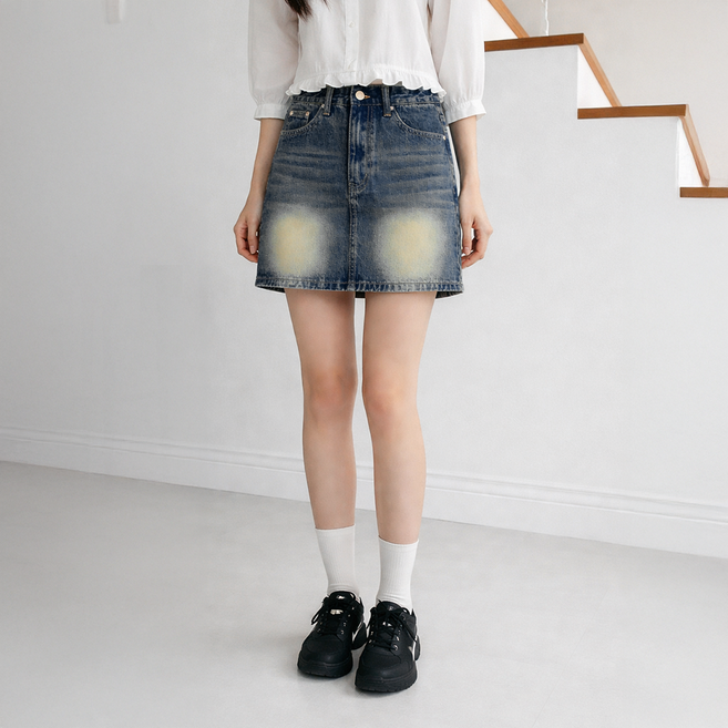 라라온 숏/기본 기장 데님 속바지 밴딩 미니 스커트 25TSP3386