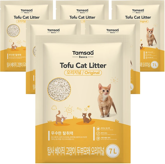 탐사 베이직 프리미엄 고양이 두부모래 7L (약 2.8 kg), 오리지널향, 6개 - 쿠팡