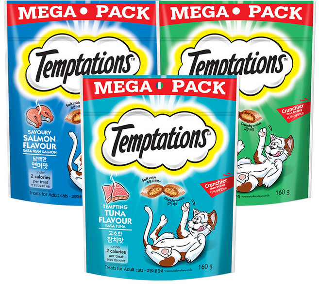 템테이션 고양이 워너비 간식 3종 세트, 1세트, 담백한 연어맛, 고소한 참치맛, 풍부한 해산물맛, 160g