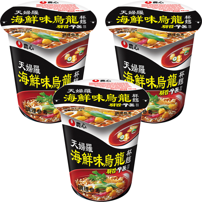 NONGSHIM 農心 天婦羅海鮮味 烏龍杯麵, 62g, 3入