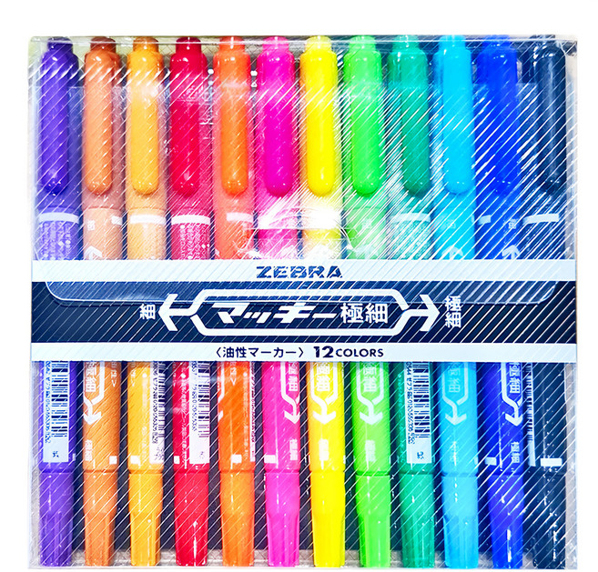 ZEBRA 斑馬牌 極細油性雙頭筆 MCF-12C, 多色, 1組