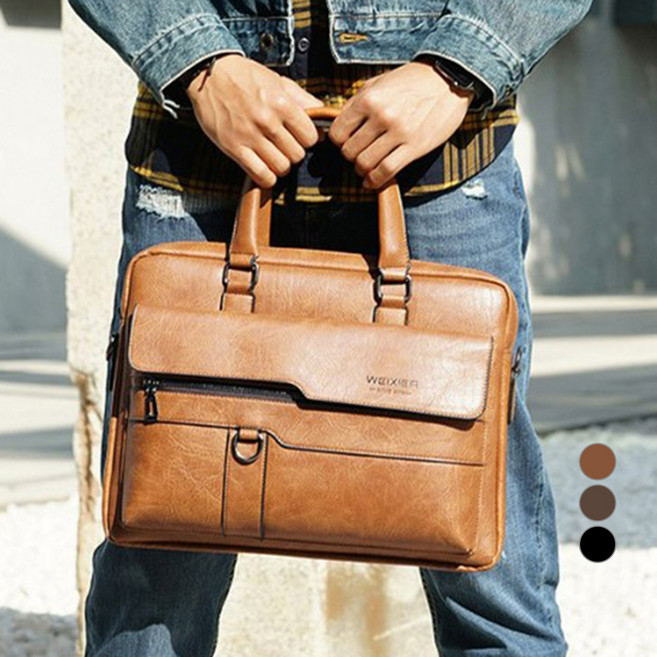 WEIXIER 엘쏘 남성용 레더 서류 출근 가방
