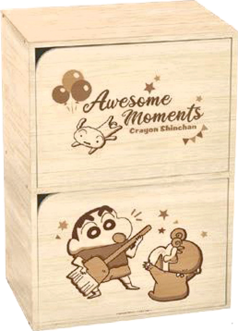 收納王妃 蠟筆小新雙層櫃 淺木紋, 氣球派對 木色, 1件