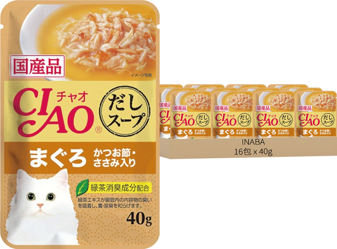 INABA CIAO 餐包, 雞肉 + 鮪魚 + 柴魚片, 40g, 16包