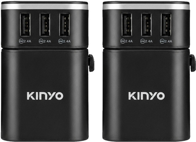 Kinyo 多合一萬國轉接頭 MPP-2345-1, 7.9cm, 黑, 2個