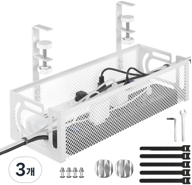 주앤지 무타공 다용도 데스크 멀티탭 거치 선반, 화이트, 3개