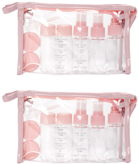 아리코 여행용 화장품 공병 10종 세트, 핑크, 2세트