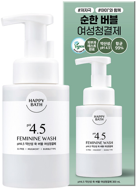 해피바스 피에이치4.5 약산성 쑥버블 여성청결제, 300ml, 1개