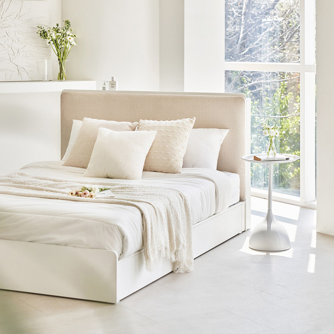 레이디가구 스테이블 호텔형 침대 프레임 + 필로우탑 50T 매트리스 세트 방문설치, 프레임(크림화이트) + 매트리스(샌드베이지)