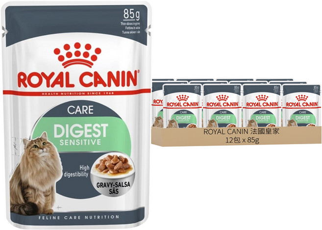 ROYAL CANIN 法國皇家 1歲以上成貓 腸胃保健貓主食濕糧 S33W, 85g, 12包