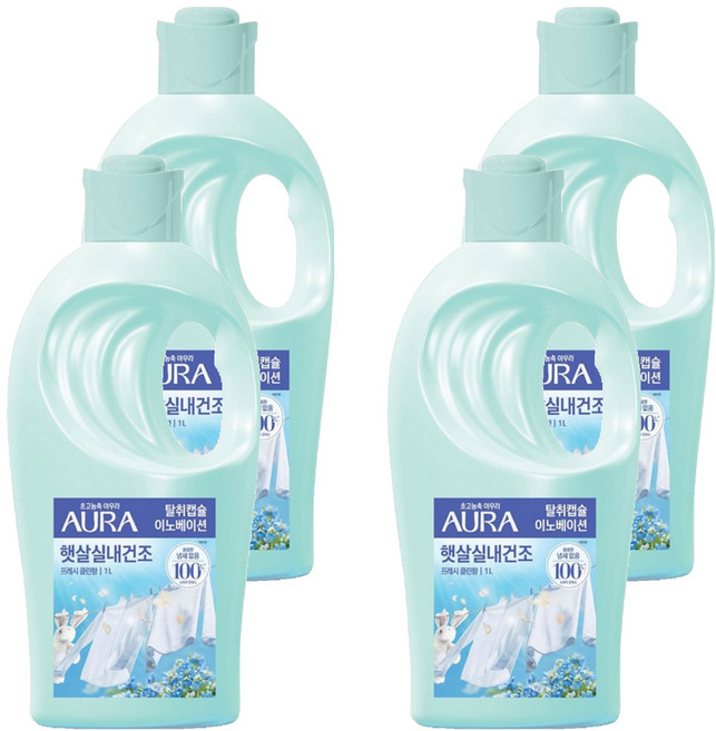 아우라 햇살 실내 건조 섬유유연제 프레시클린 본품, 1L, 4개
