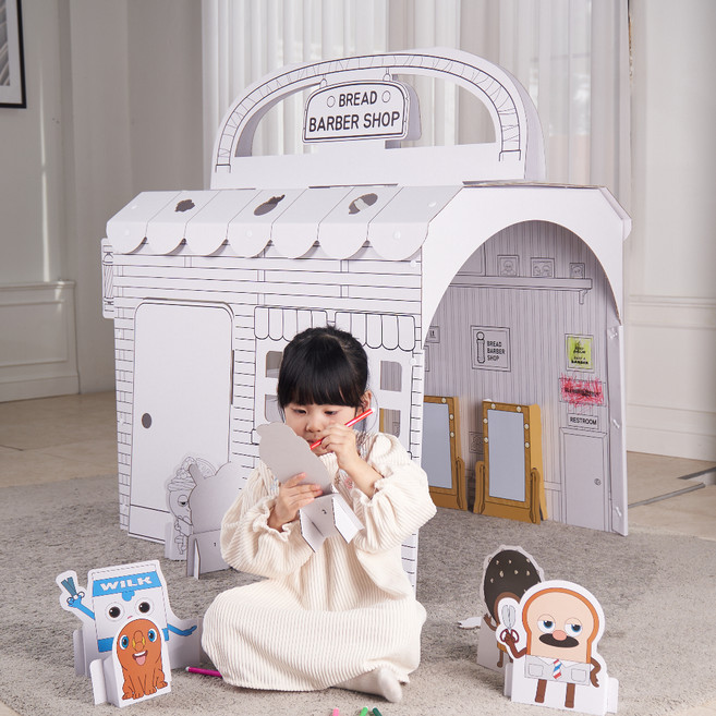 키즈바래 브레드이발소 종이집 놀이텐트, 화이트, 1세트