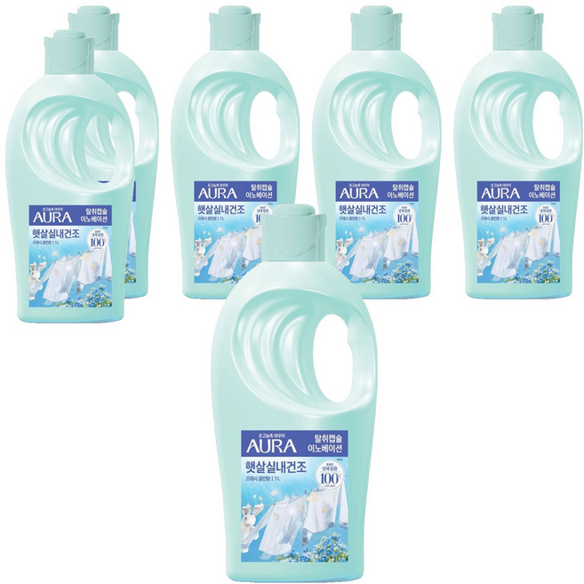 아우라 햇살 실내 건조 섬유유연제 프레시클린 본품, 1L, 6개