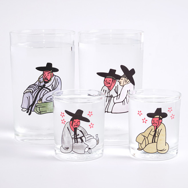 인생제작소 김홍도 변색 맥주잔 2종 + 소주잔 2종 세트, 1세트, 꽃선비, 주당선비, 호탕선비, 건배선비