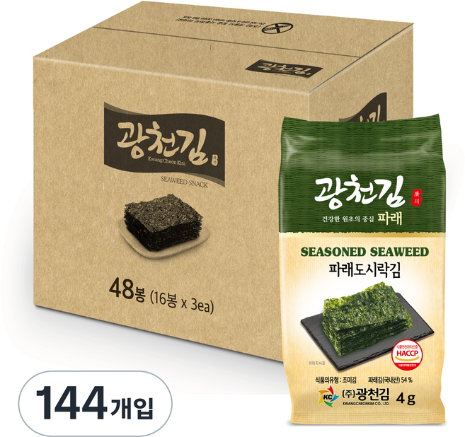 광천김 파래 도시락김, 4g, 144개