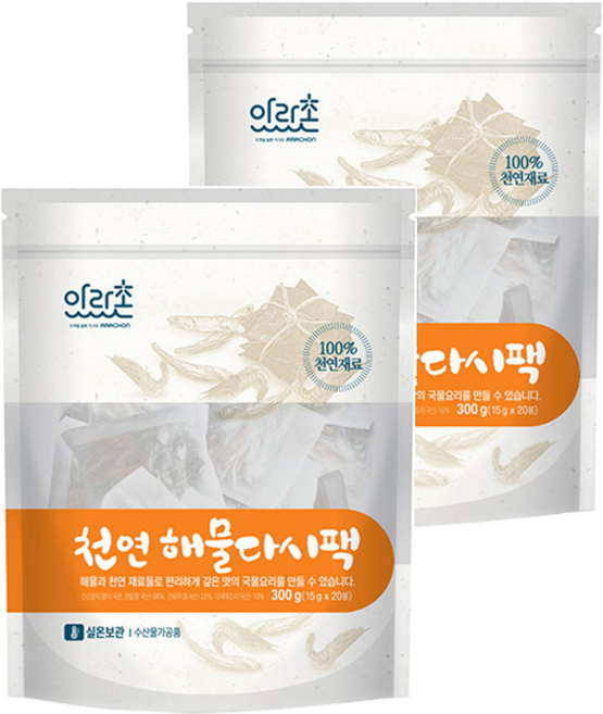아라촌 천연 해물 다시팩 20p, 2개, 300g