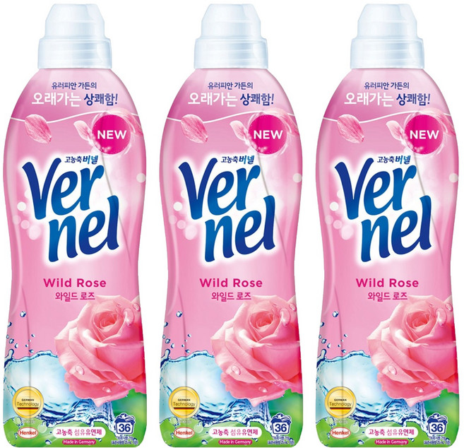 버넬 고농축 섬유유연제 와일드로즈 본품, 900ml, 1개입, 3개