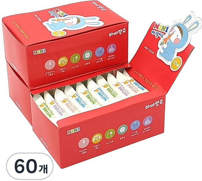 하비앙쥬 미니 물티슈, 10매입, 60개