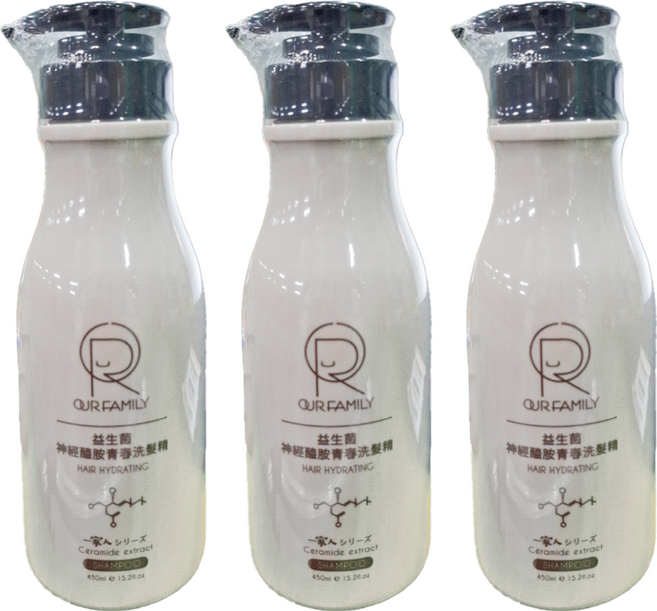 OUR FAMILY 一家人 益生菌神經醯胺青春洗髮精 - 保濕, 450ml, 3件