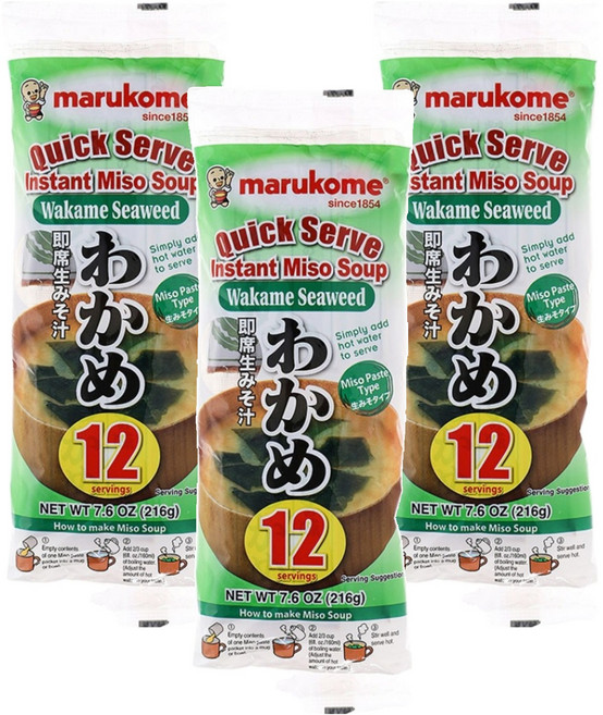 마루코메 인스턴트 미소 스프 와카메 즉석국, 216g, 3개