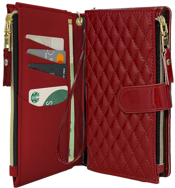 하이온 가더 안나 에나멜 지퍼 다이어리 지갑 휴대폰 케이스