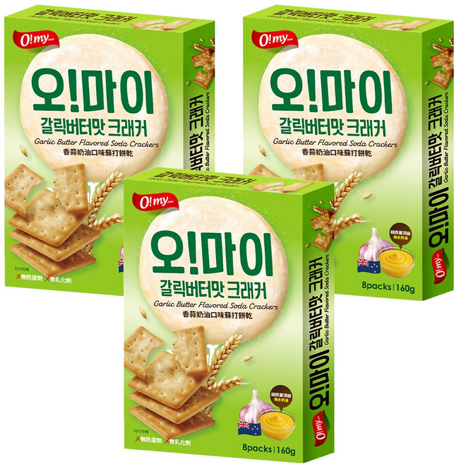 O my food 歐邁福 香蒜奶油口味蘇打餅乾, 3個, 160g