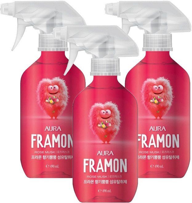 아우라 프라몬 섬유탈취제 로즈머스크 본품, 490ml, 3개