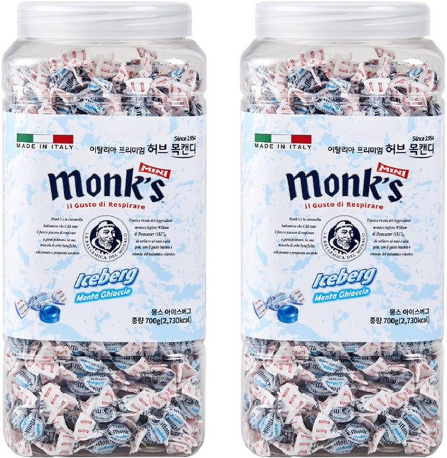 Monks 아이스버그 프리미엄 허브 목캔디, 700g, 2개