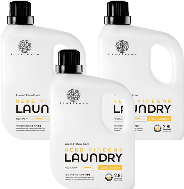 아이너바움 허브식초 아기 세제 스윗선데이, 2.8L, 3개