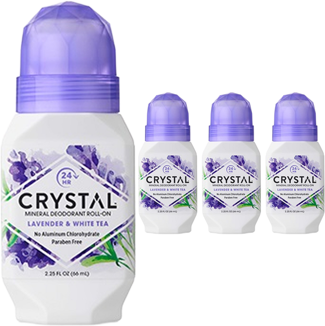 크리스탈 바디 데오드란트 롤온타입 라벤더 & 화이트티, 3개, 66ml