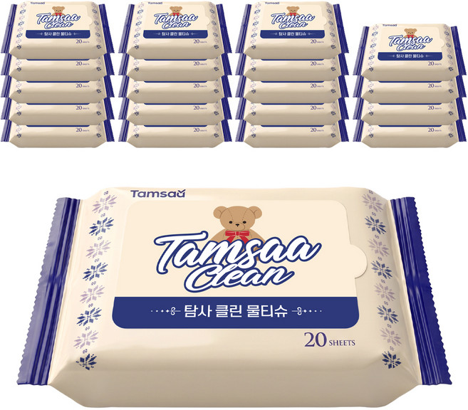 탐사 클린 물티슈, 20팩, 20매, 45g