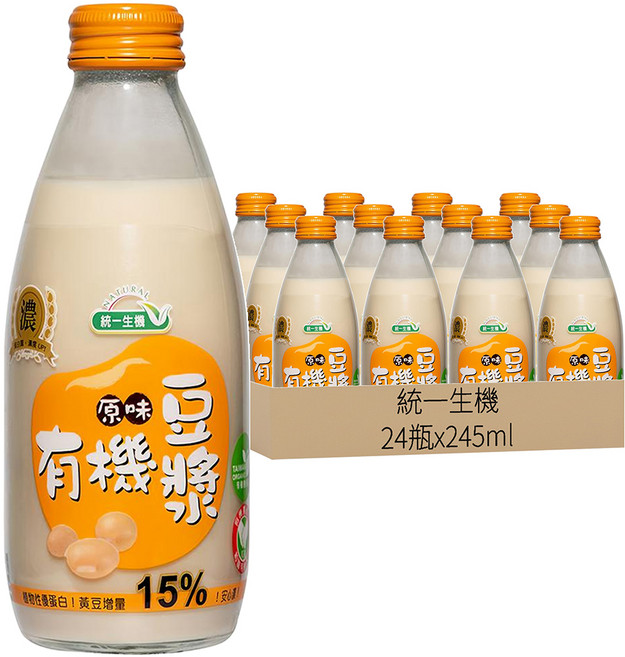 統一生機 有機原味豆漿, 245ml, 24瓶