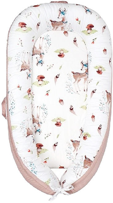 Vanibaby 嬰兒床中床 便攜式 棉布原生棉填充 適用年齡0-18個月, 溫馨小鹿 白色