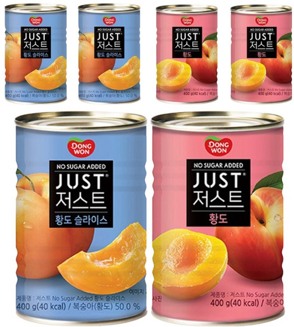 동원 JUST 노슈가 황도 2절 통조림 400g 3p + 황도 슬라이스 400g 3p, 1세트