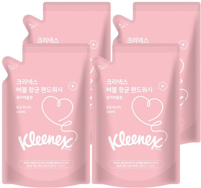 크리넥스 항균 버블 핸드워시 퓨어애플향 리필, 450ml, 4개