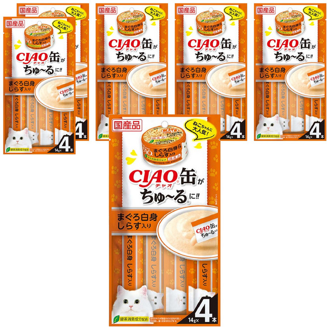 INABA CIAO 啾嚕 旨定系列 肉泥, 白身鮪魚 + 吻仔魚, 56g, 6袋