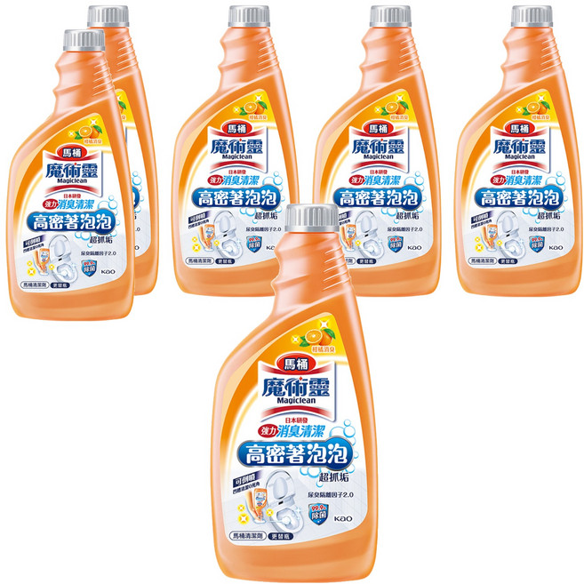 Kao 花王 Magiclean 魔術靈 高密泡馬桶清潔劑 更替瓶 強力消臭清潔 柑橘消臭, 500ml, 6瓶