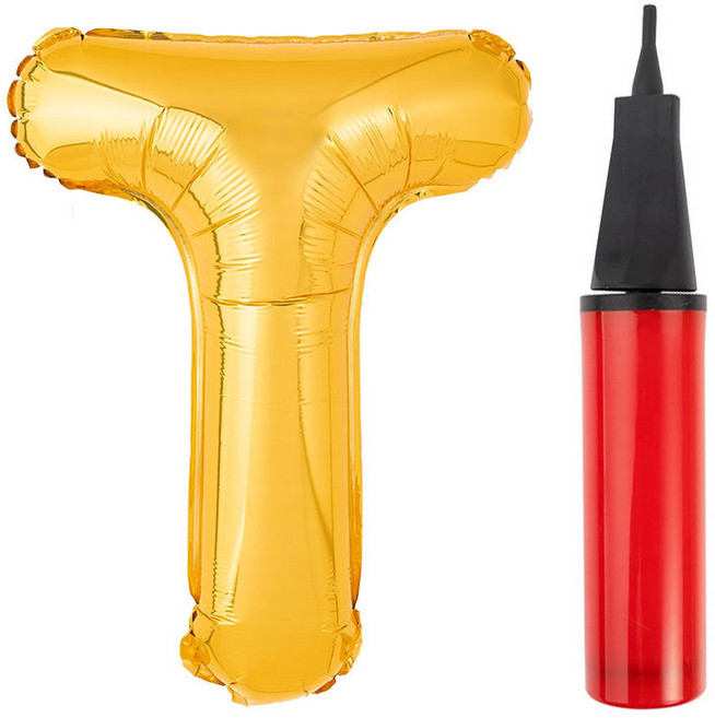 파티팡 알파벳 은박풍선 대 골드 + 풍선용 손펌프 세트, T, 1세트