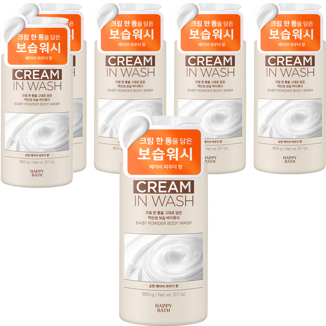 해피바스 크림인 약산성 보습 바디워시 베이비 파우더향, 900g, 6개
