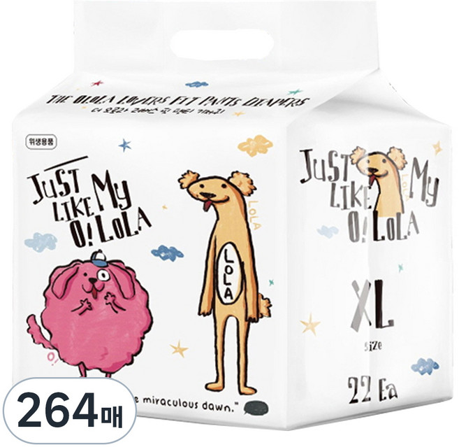 OLOLA 러버스핏 팬티기저귀 아동용, 특대형(XL), 264매